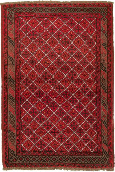 Bordered  Tribal Red Area rug 3x5 Afghan Hand-knotted 333942