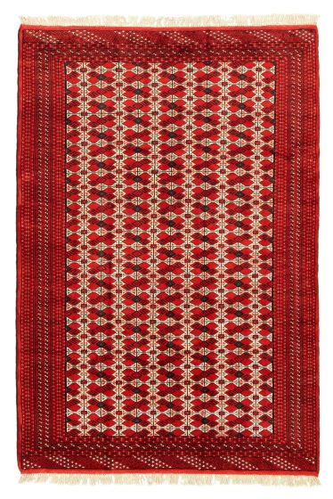 Bordered  Tribal Red Area rug 5x8 Turkmenistan Hand-knotted 334615