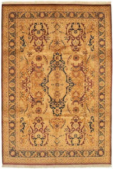 Bordered  Traditional Yellow Area rug 5x8 Pakistani Hand-knotted 336303