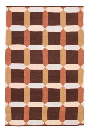 Flat-weaves & Kilims  Geometric Brown Area rug 6x9 Turkish Flat-weave 343614