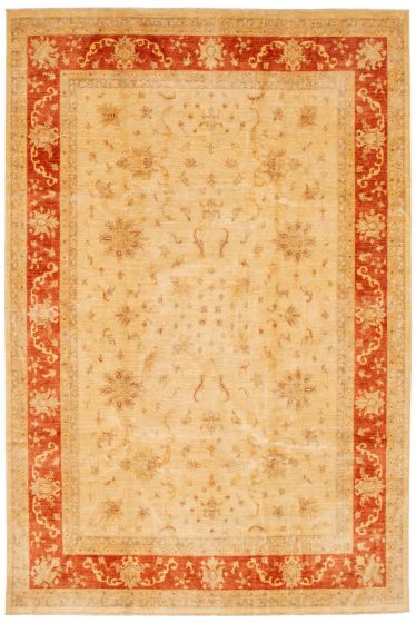Bordered  Traditional Ivory Area rug 6x9 Afghan Hand-knotted 346332