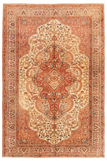 Bordered  Traditional Ivory Area rug 6x9 Turkish Hand-knotted 347638