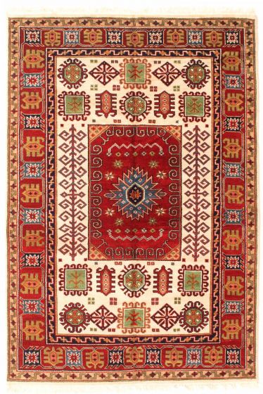 Bordered  Traditional Ivory Area rug 5x8 Indian Hand-knotted 348535
