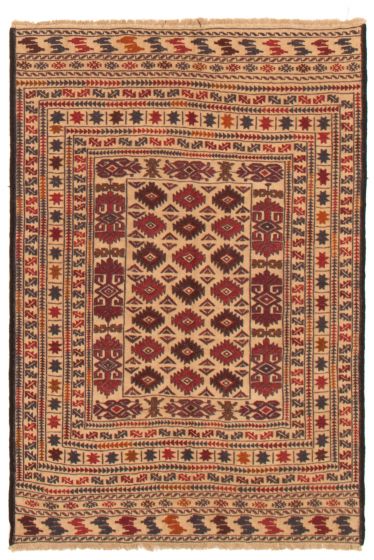 Bordered  Tribal Yellow Area rug 3x5 Afghan Flat-weave 356282