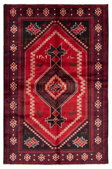Bordered  Tribal Red Area rug 5x8 Persian Hand-knotted 365133