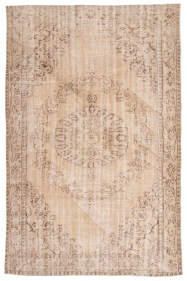 Bordered  Vintage Brown Area rug 5x8 Turkish Hand-knotted 365348