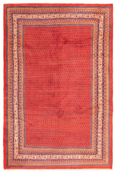 Bordered  Traditional Red Area rug Unique Indian Hand-knotted 373270
