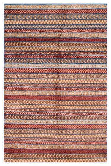 Stripes  Transitional Blue Area rug 5x8 Pakistani Hand-knotted 374650