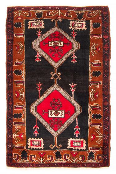 Bordered  Traditional Black Area rug 3x5 Afghan Hand-knotted 380243