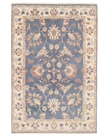 Bordered  Traditional Blue Area rug 5x8 Indian Hand-knotted 332172