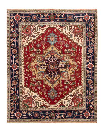 Bordered  Traditional Red Area rug 6x9 Indian Hand-knotted 332180
