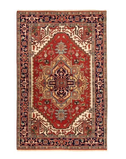 Bordered  Traditional Brown Area rug 5x8 Indian Hand-knotted 332186