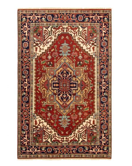 Bordered  Traditional Brown Area rug 5x8 Indian Hand-knotted 332187