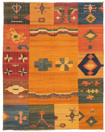 Casual  Transitional Orange Area rug 9x12 Turkish Flat-weave 335710
