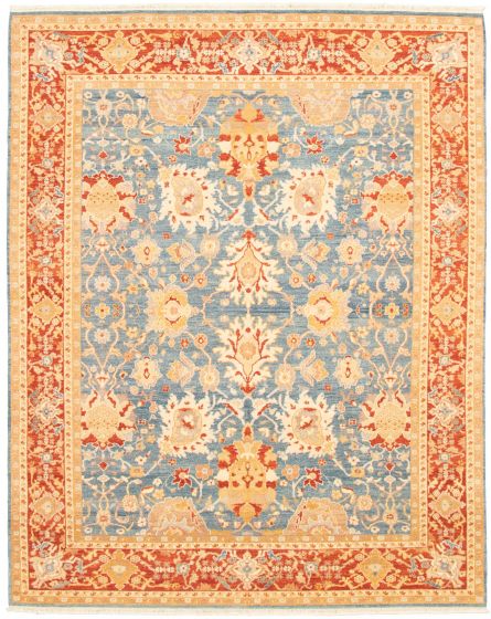 Bordered  Traditional Blue Area rug 6x9 Pakistani Hand-knotted 335949