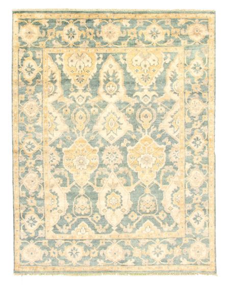 Bordered  Traditional Green Area rug 6x9 Indian Hand-knotted 344161