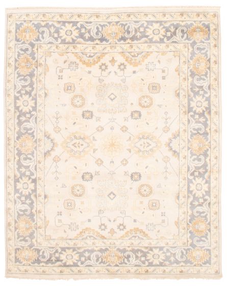 Bordered  Traditional Ivory Area rug 6x9 Indian Hand-knotted 370595