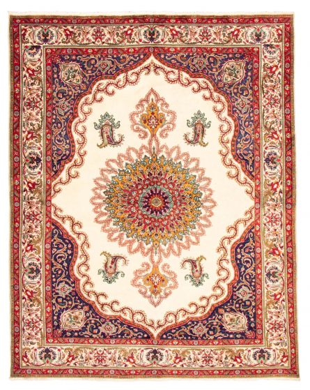 Bordered  Traditional Ivory Area rug 9x12 Turkish Hand-knotted 372211