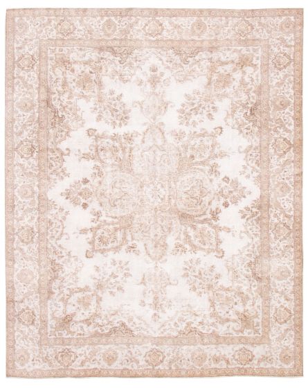 Bordered  Vintage/Distressed Ivory Area rug 9x12 Turkish Hand-knotted 374196