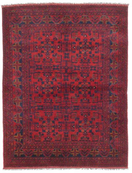 Geometric  Tribal Red Area rug 4x6 Afghan Hand-knotted 204349