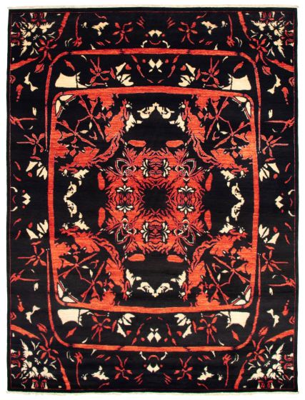 Traditional  Transitional Black Area rug 10x14 Pakistani Hand-knotted 341515
