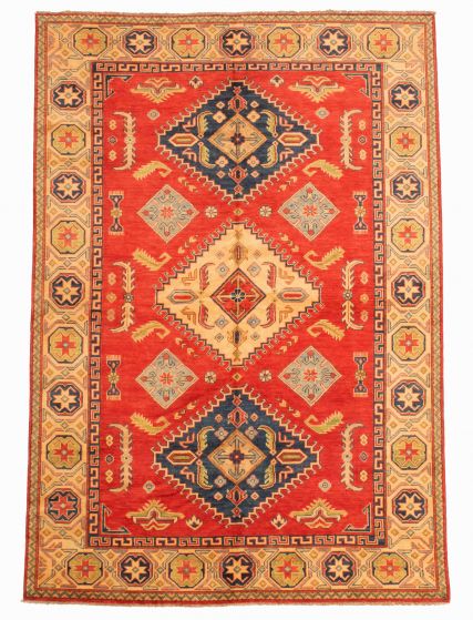 Bordered  Traditional Red Area rug 6x9 Afghan Hand-knotted 348257