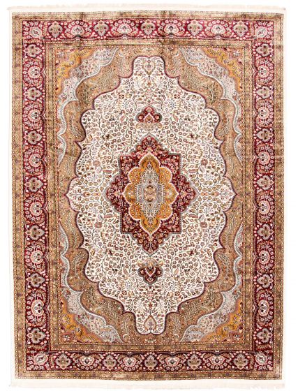 Bordered  Traditional Ivory Area rug 9x12 Indian Hand-knotted 348628