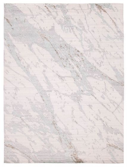 Carved  Modern White Area rug 9x12 Indian Hand-knotted 382974