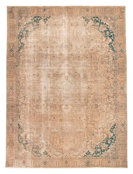 Bordered  Vintage/Distressed Brown Area rug 9x12 Turkish Hand-knotted 384975