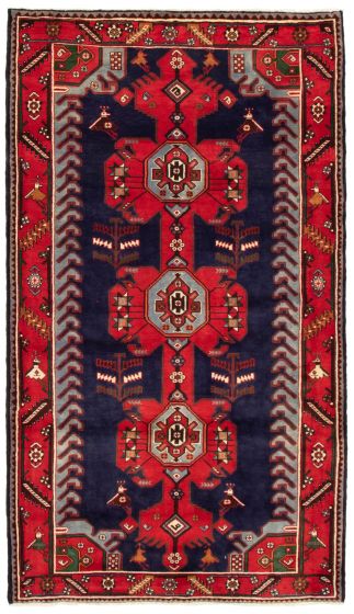 Bordered  Tribal Blue Area rug 5x8 Turkish Hand-knotted 351956