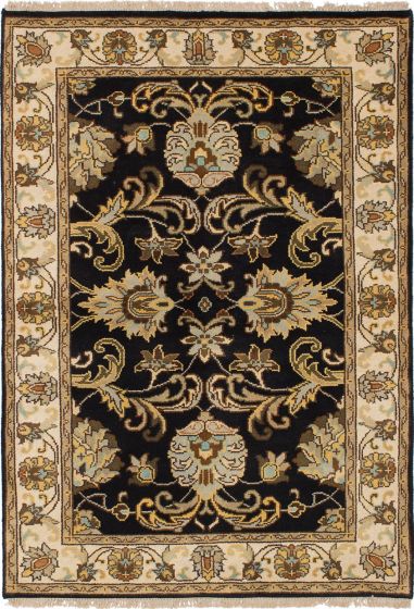 Traditional Black Area rug 3x5 Indian Hand-knotted 241183
