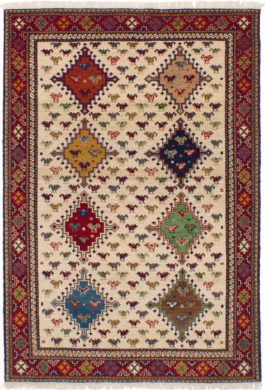 Bohemian  Traditional Ivory Area rug 5x8 Indian Hand-knotted 269596