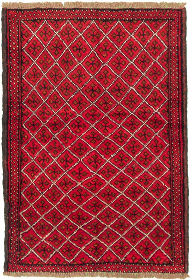 Bordered  Tribal Red Area rug 3x5 Afghan Hand-knotted 332932