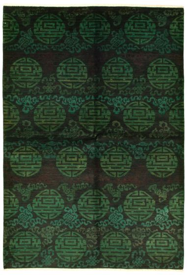 Casual  Transitional Green Area rug 5x8 Pakistani Hand-knotted 338105
