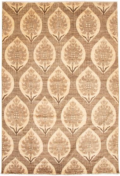 Casual  Transitional Brown Area rug Unique Pakistani Hand-knotted 338796