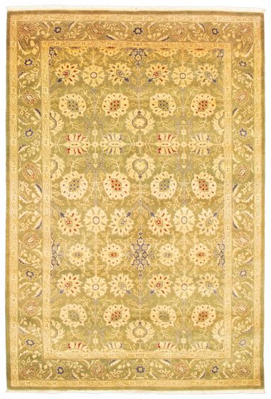 Bordered  Traditional Green Area rug 5x8 Pakistani Hand-knotted 341297