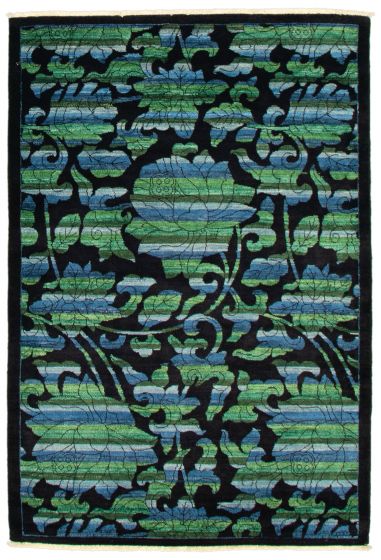 Casual  Transitional Black Area rug 3x5 Pakistani Hand-knotted 341360