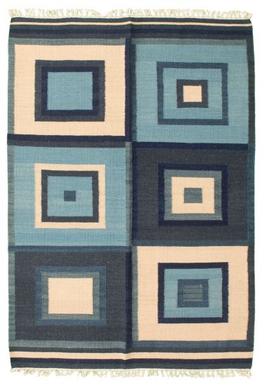 Flat-weaves & Kilims  Tribal Blue Area rug 4x6 Turkish Flat-weave 346034