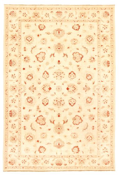 Bordered  Traditional Ivory Area rug 5x8 Afghan Hand-knotted 346787