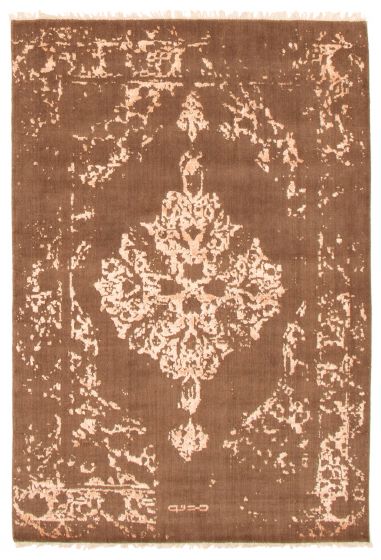 Transitional Brown Area rug 4x6 Indian Hand-knotted 350308