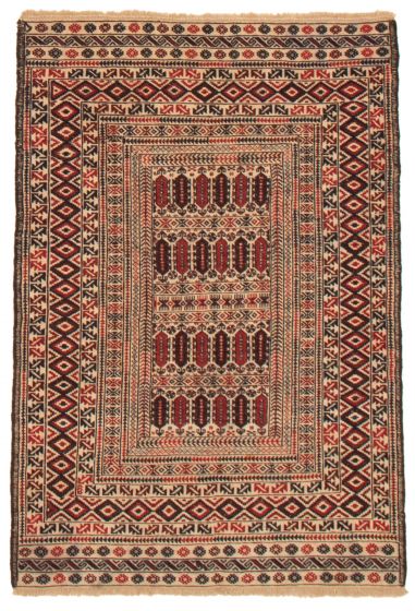 Bordered  Tribal Red Area rug 3x5 Afghan Flat-weave 356031