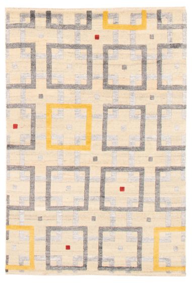 Carved  Contemporary Ivory Area rug 5x8 Indian Hand-knotted 364808