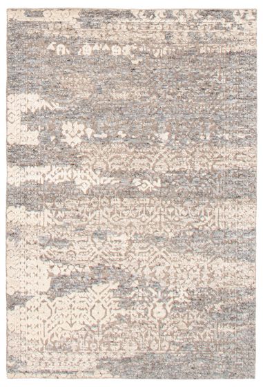 Carved  Contemporary Grey Area rug 5x8 Indian Hand-knotted 364839
