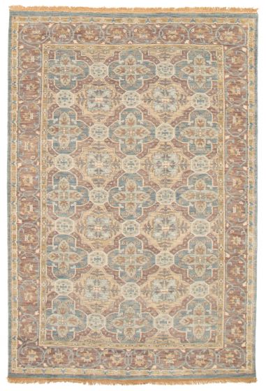 Bordered  Traditional Ivory Area rug 6x9 Indian Hand-knotted 370429