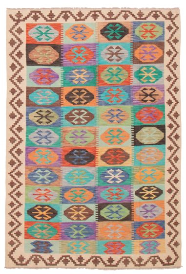 Flat-weaves & Kilims  Geometric Blue Area rug 6x9 Turkish Flat-Weave 374483
