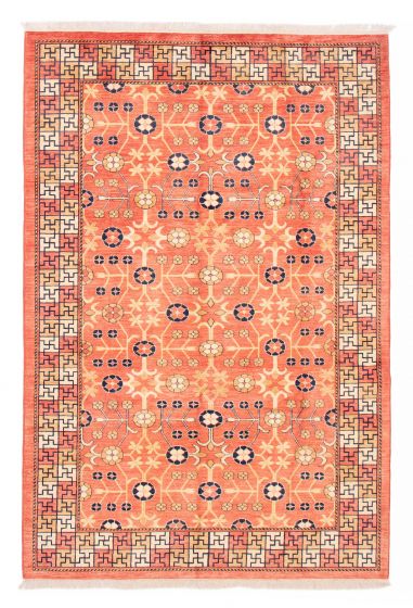 Bordered  Traditional Red Area rug 6x9 Pakistani Hand-knotted 379137