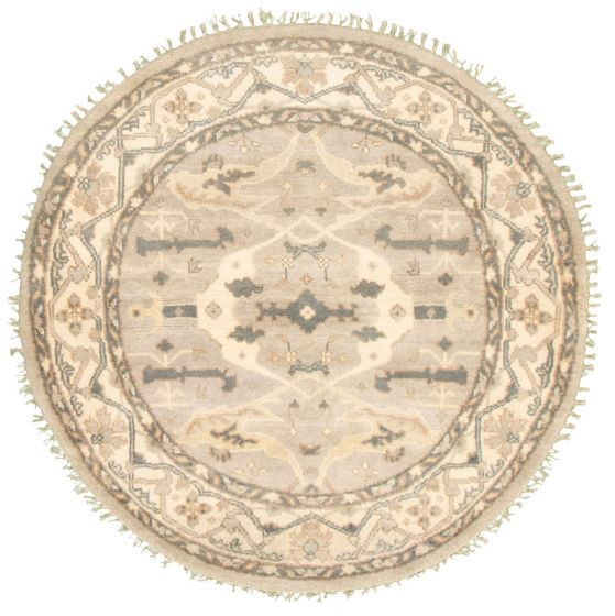 Bordered  Traditional Grey Area rug Round Indian Hand-knotted 313491