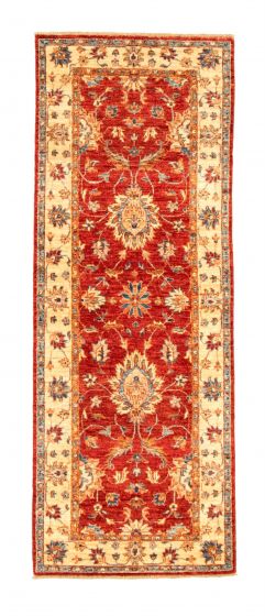 Bordered  Traditional Red Runner rug 7-ft-runner Afghan Hand-knotted 346584