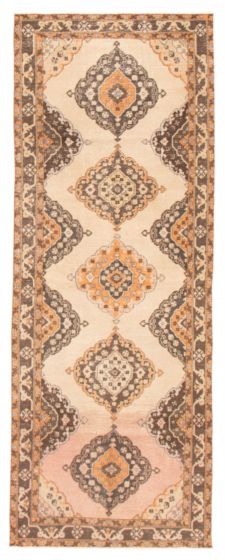 Bordered  Vintage Yellow Runner rug 12-ft-runner Turkish Hand-knotted 358934
