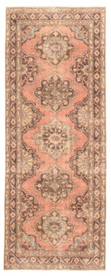 Bordered  Vintage Pink Runner rug 12-ft-runner Turkish Hand-knotted 358945